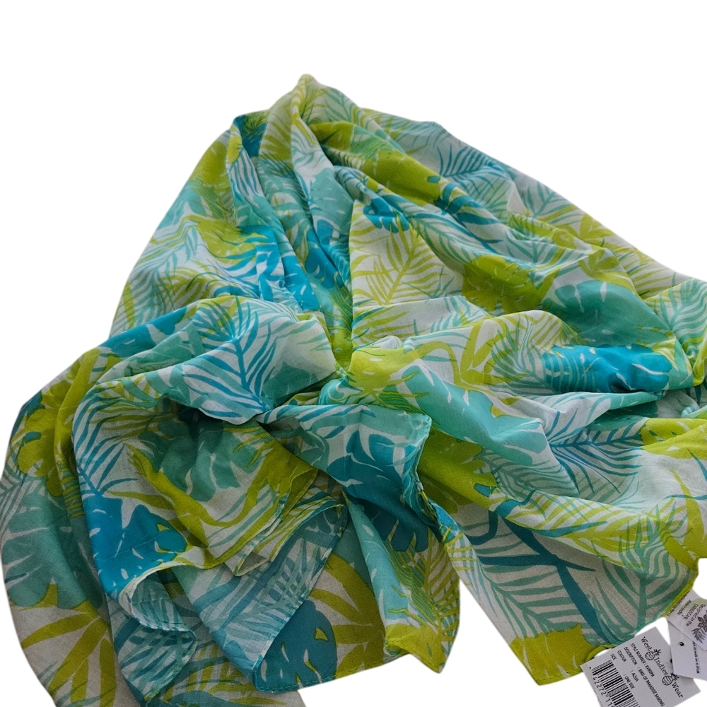 West Indies Wear Aqua Tropical Floral Scarf/ Beach Cover - Picture 11 of 11